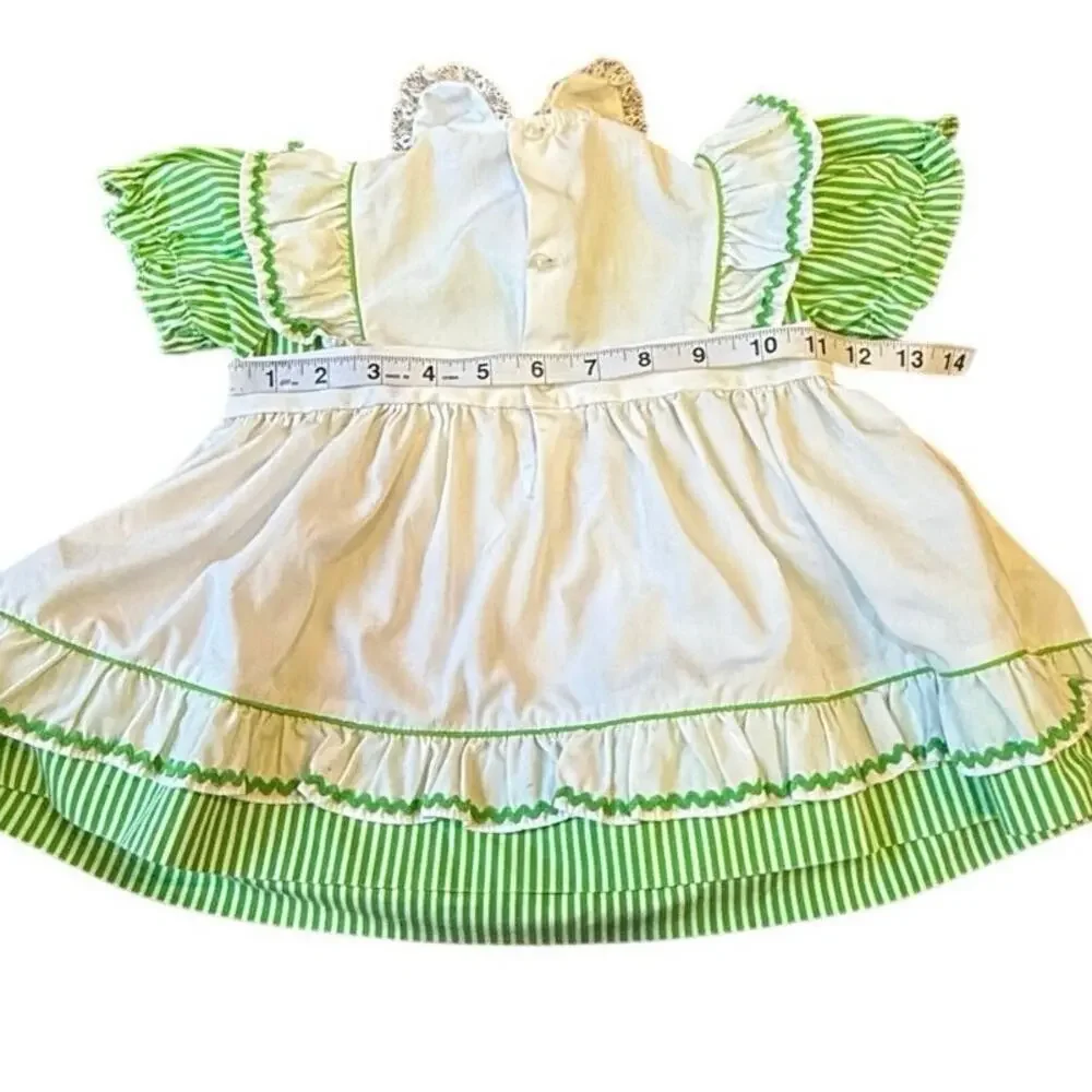 Vintage 50s  Bunny Mouse Cartoon Dress striped Puff Sleeve Peter Pan Collar 12M